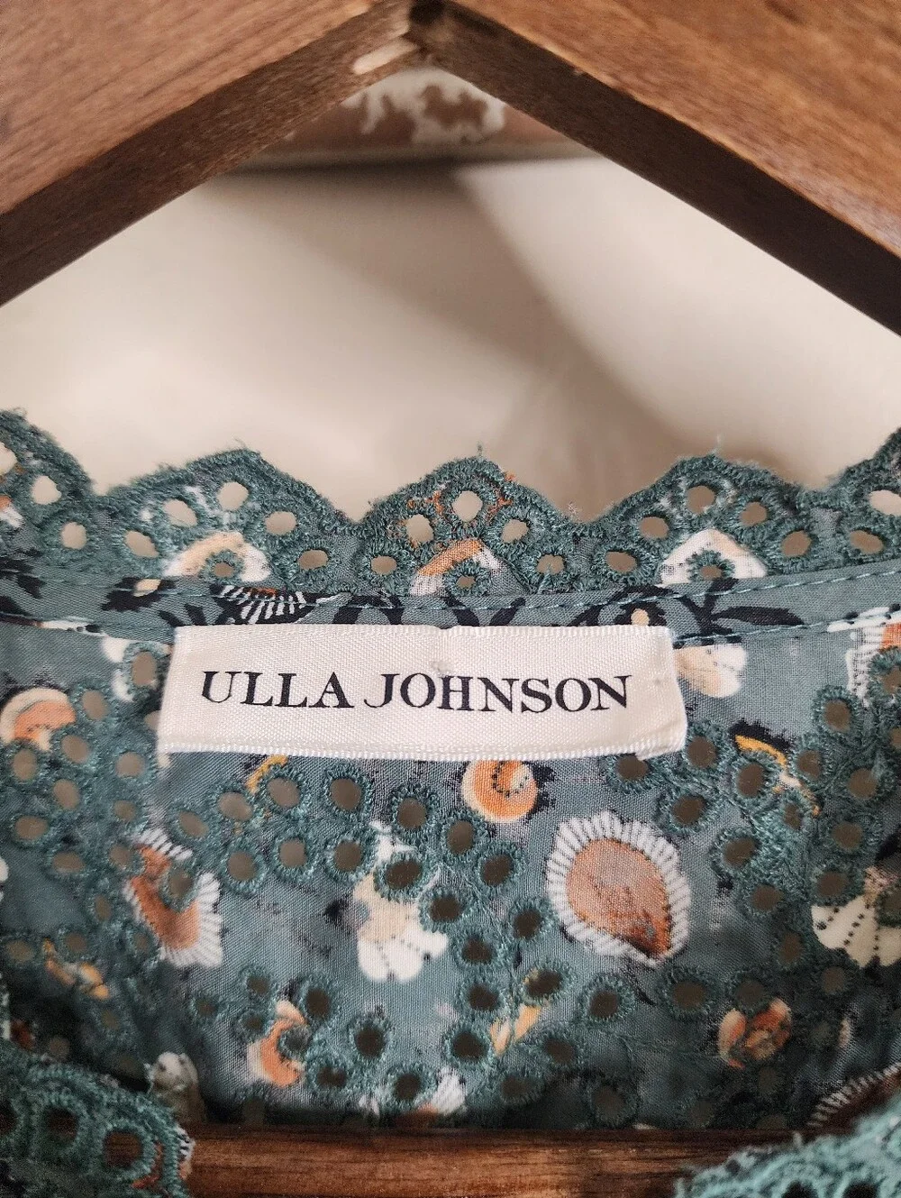 Ulla Johnson Mina Blouse Dragonfly Green Floral Eyelet Peplum Size 10
